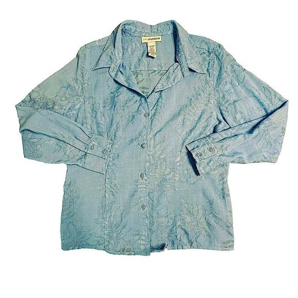 Vintage Sag Harbor Blue Semi sheer glittery long sleeve shirt size 16 - Picture 8 of 15